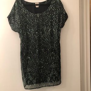 Haute Hippie  green gold and black shift dress